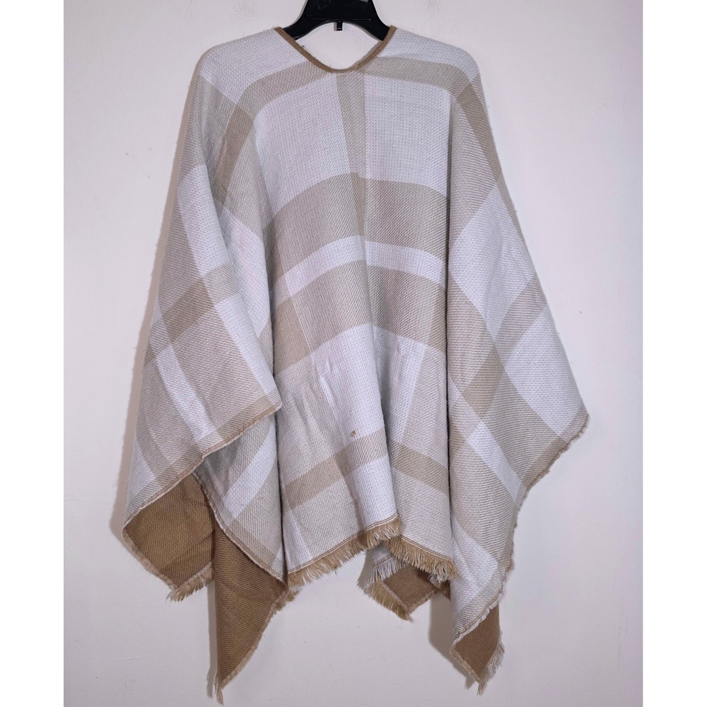 Banana Republic Reversible Plaid Poncho One Size Brown White - Picture 7 of 7